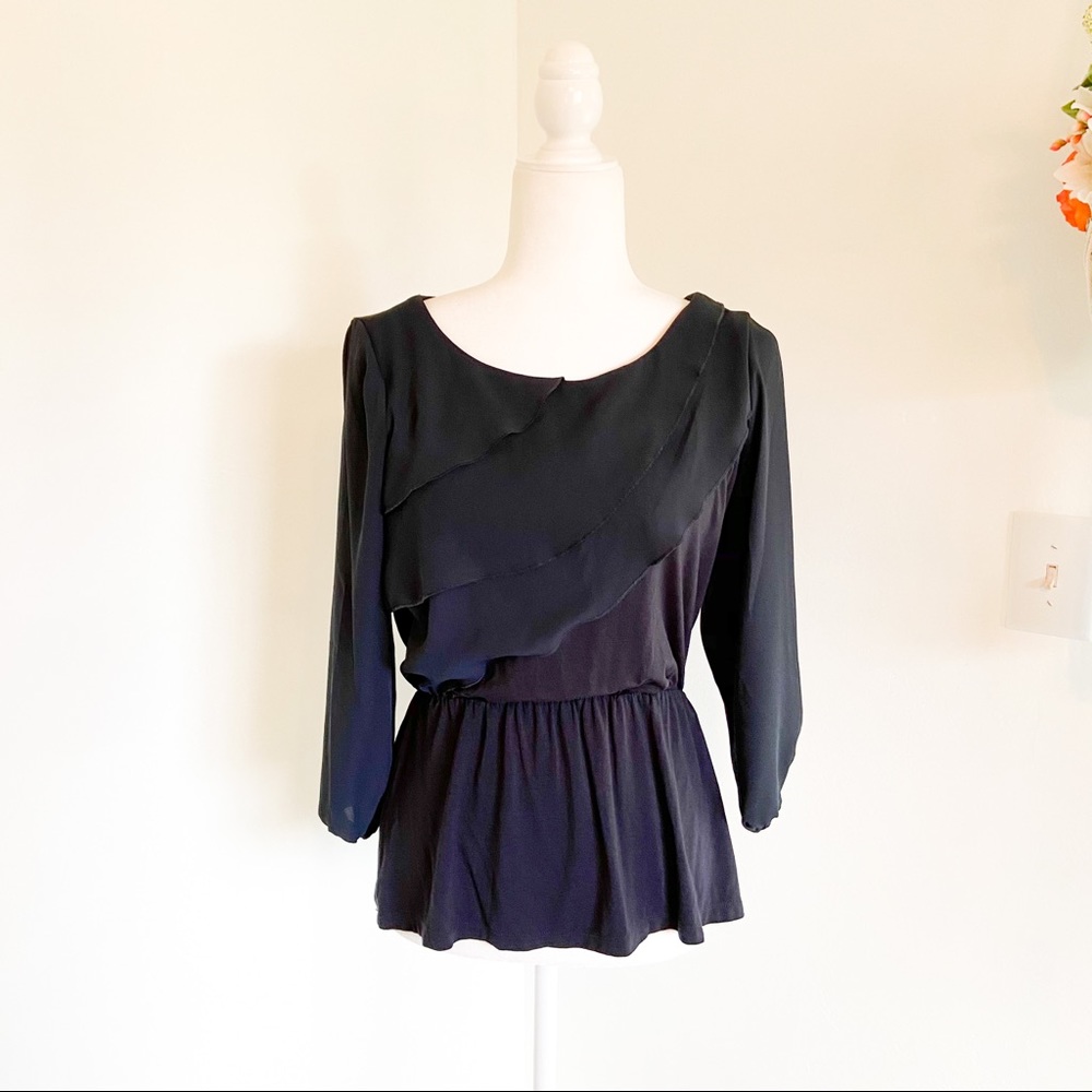 Anthropologie Deletta Ruffled Layered Navy Blouse